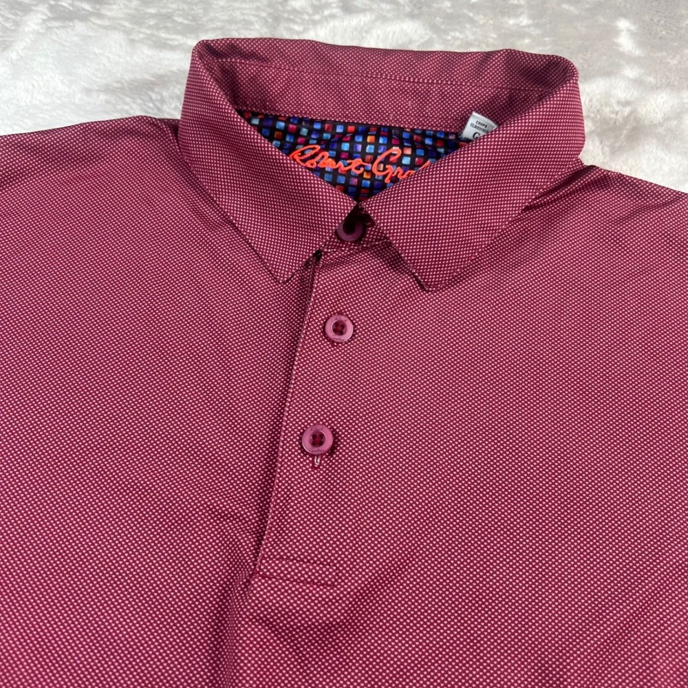Robert Graham Men's Large Polo Shirt Burgundy Micro Dot Classic Fit Short Sleeve